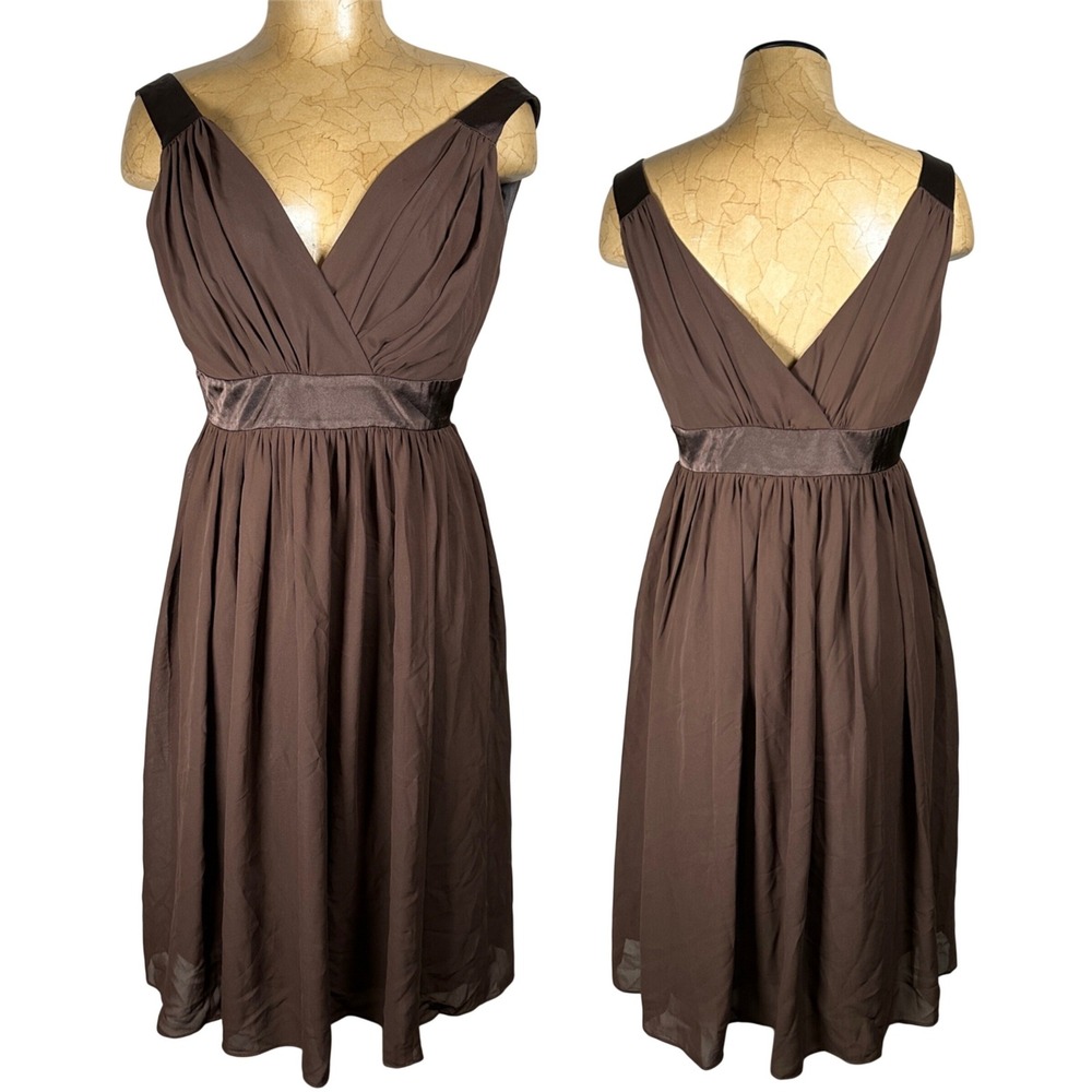 Brown Chiffon Sleeveless Empire Waist Cocktail Dress 10 V-Neck Pleated Wedding